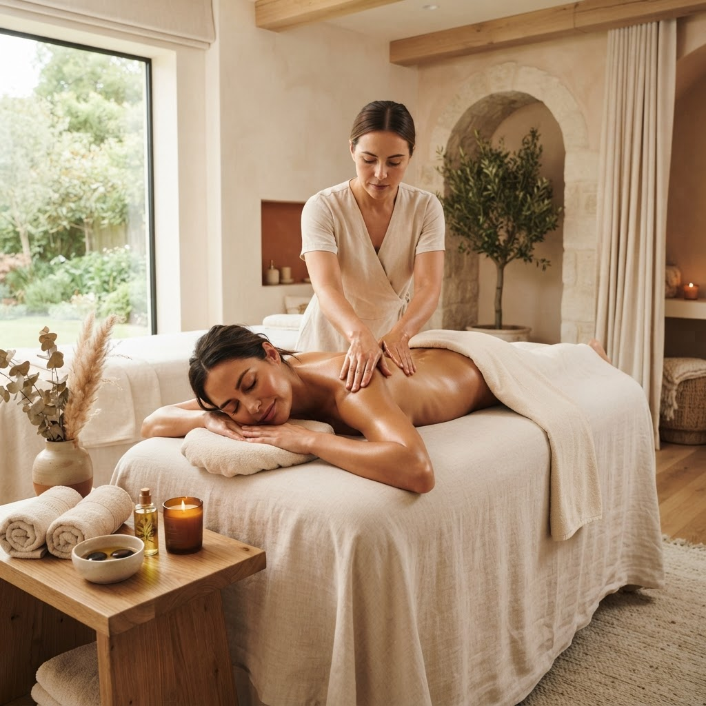 Serene luxury spa body treatment and massage scene